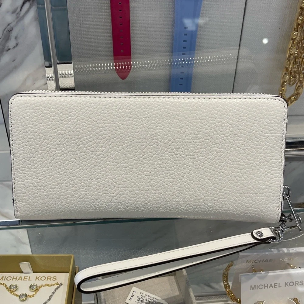 MICHAEL KORS Lg Pebbled Leather Continental Wallet Wristlet Phone Holder  Optic